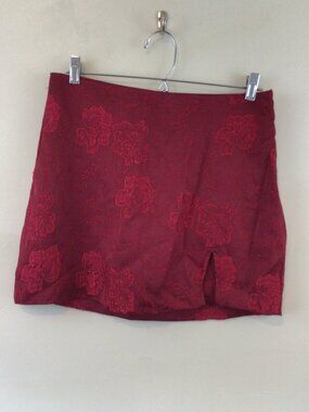 altard state Red Floral Embroidered Short Side Slit Skirt